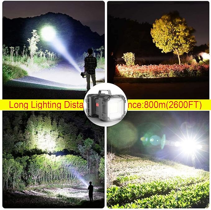 Rechargeable LED Searchlight Flashlight, LED Spotlight Big Power Capacity 15000LM 20h Ultra-Long Standby 7 Lights Modes Camping Work Light, Waterproof, for Home, Outdoor (55 LEDs)