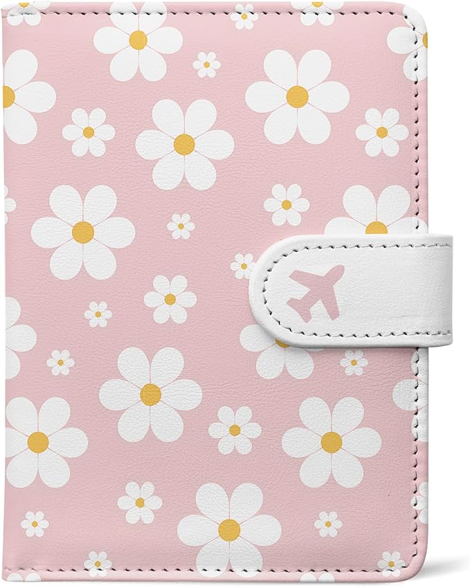 Passport Holder, Travel Wallet Cover with Pen Loop | Cute RFID Blocking Leather Case with Magnetic Closure for Travel Essentials-flower
