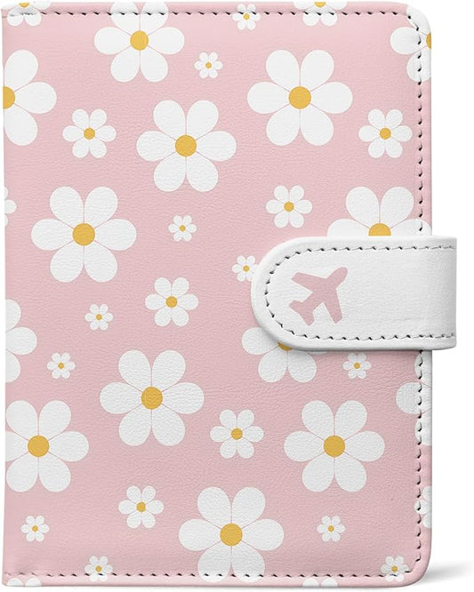 Passport Holder, Travel Wallet Cover with Pen Loop | Cute RFID Blocking Leather Case with Magnetic Closure for Travel Essentials-flower