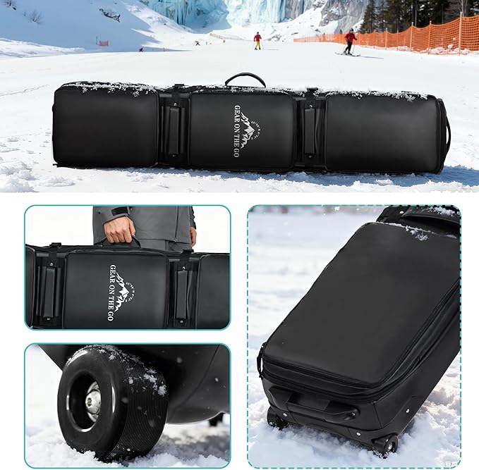 Ski Bag with Wheels, Extendable Snowboard Bag, Waterproof 900D Ski Bags for Air Travel, Padded Snowboard Bag with Backpack & Shoulder Strap
