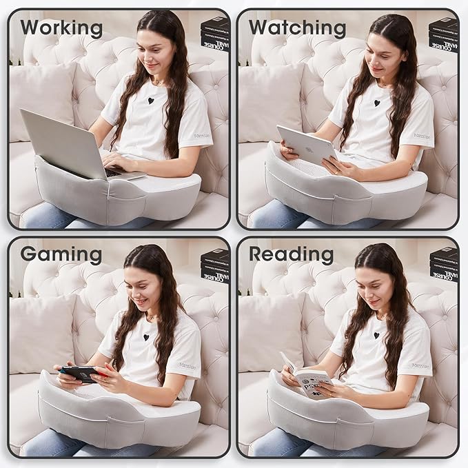 Lap Desk, Laptop Lap Desk Lap Desk with Cushion, Laptop Pillow for Lap, Portlands Portable Desk Pad, Gaming Pillow Work Pillow for Bed, Couch, Car(Ash Gray)