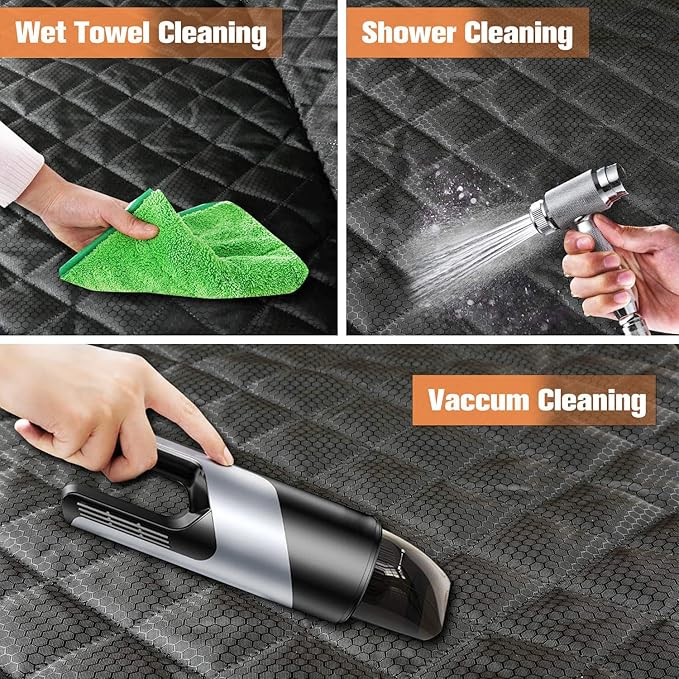 PETICON Dog Seat Covers for Trucks with Fold Up Seats, Crew Cab Floor Cover with Door Protection, Waterproof Full Coverage Pet Truck Back Seat Cover with Mesh Window for F-Series