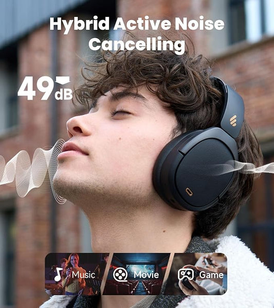 Edifier W80 Over Ear Headphones with -49dB Active Noise Cancelling, LDAC Hi-Res Wired & Wireless, AI Clear Call, Fast Charging, Multipoint Connection, Bluetooth V5.4 - Black