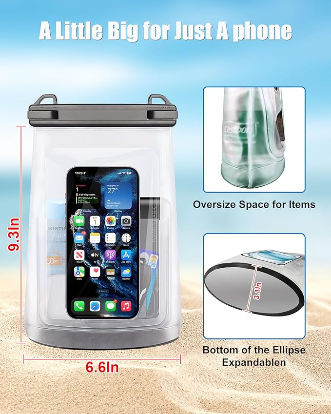 Waterproof Phone Pouch for iPhone 16 15 14 11 Pro Max & Galaxy S24 S21 - Floating Large Capacity Dry Bag Stores Sunscreen, Sunglasses - Oversized Waterproof Bag for Beach, Swimming, Kayaking