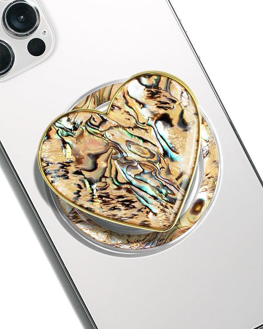 OnTheGrip Cute Natural Seashell Design Heart Shape Collapsible Mobile Phone Grip Stand Holder for Smartphone Tablet Cell Phone Accessory (Leopard)