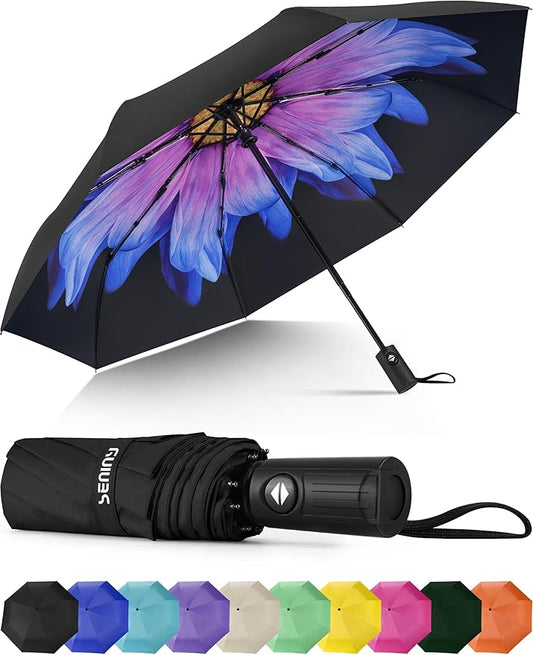Seniny Windproof Travel Umbrella, Automatic Umbrellas for Rain, Portable & Compact Umbrellas for Backpack, Strong UV for Protection, Folding Small Sun Umbrella for Car, Walking
