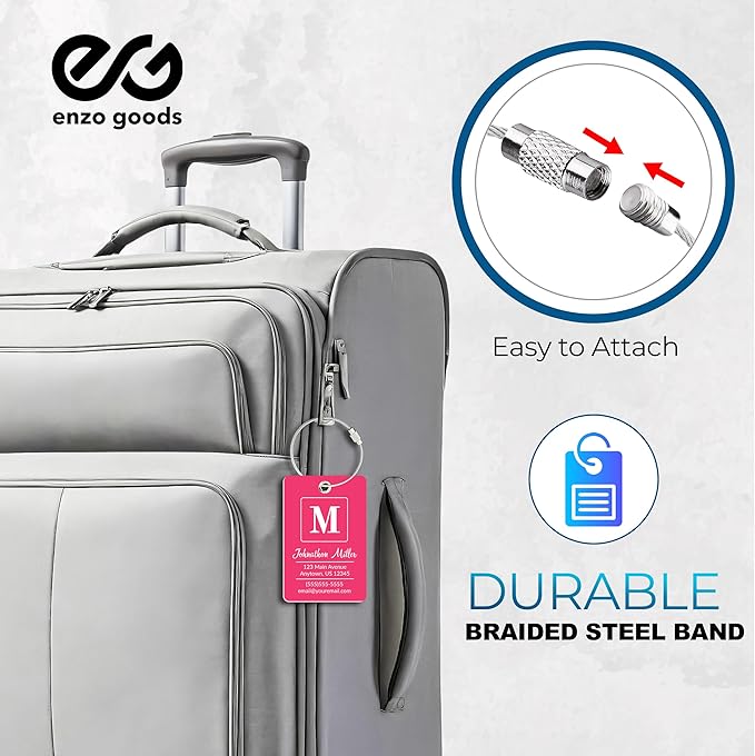 Personalized Luggage Tag | 2 Pack | Custom Luggage Tags for Suitcases | Kids Backpack Tag | 10 Color Options & Choose Font, Font Color