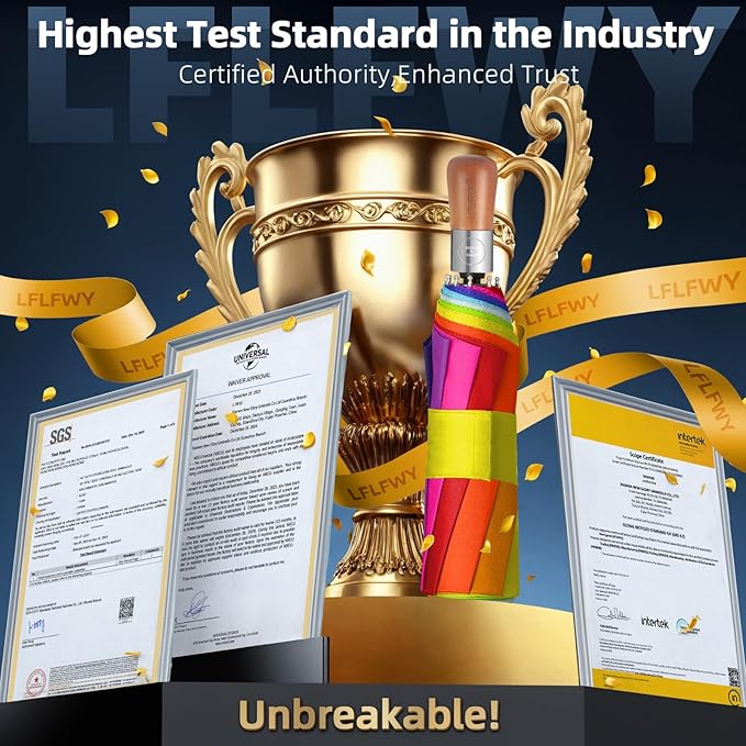 Umbrellas for Rain, 47" Large Windproof Travel Umbrella, Triple-Layer Vented Canopy, 10 Fiberglass Ribs, Auto Open Close Compact Umbrella, Wooden Handle, Heavy Duty for Commute, Gifts for Men & Women