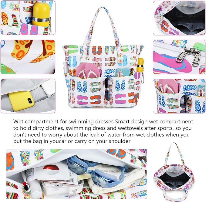 Bluboon Waterproof Beach Tote Pool Bags for Women Ladies Extra Large Carry On Bag With Wet Compartment for Weekender Travel