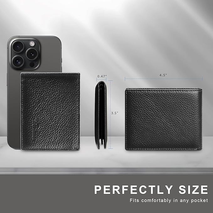 Travelambo Genuine Leather Wallet for Men with Gift Box - Handmade Bifold Stylish - Mens Wallets Rfid Blocking with 2 ID Windows