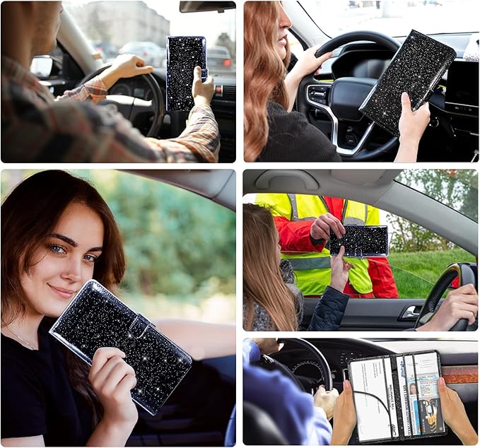 Car Registration and Insurance Card Holder, Document Holder for Cards, Driver Vehicle License Document Glove Box Compartment Organizer, Car Essentials For Women