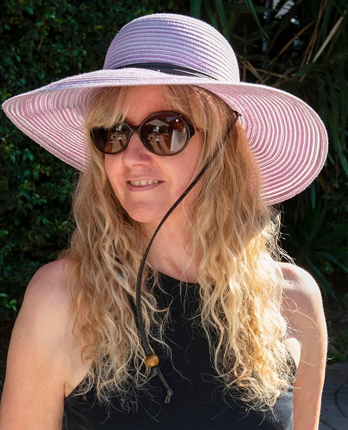 Sloggers Women's Wide Brim Braided Sun Hat with Wind Lanyard - UPF 50+ Maximum Sun Protection