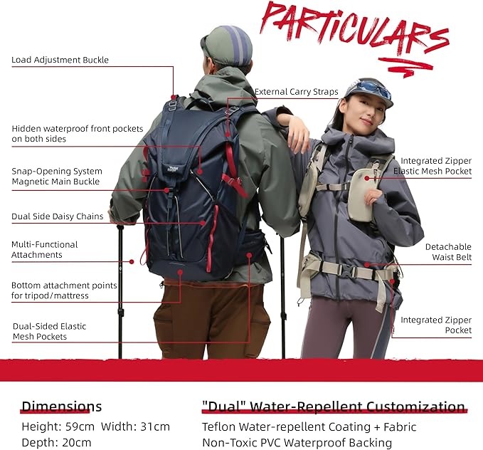 VSGO Pocket Ranger Expandable 25-33L Photography & Outdoor Backpack – Lightweight Camera Bag for Hiking, Mountaineering, Travel