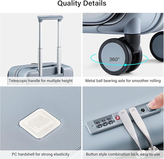 Hanke Hardside Expandable Carry On Luggage, 20 Inch Top Opening Trunk Luggages with Spinner Wheels, All-PC Hard Shell Carry-On Suitcase, Lightweight & TSA Airline Approved (Grey, 46L)