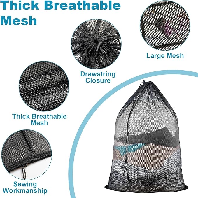 2 Pack Mesh Laundry Bags, 23 x 34 Inches Heavy Duty Mesh Laundry Bag, Large Laundry Drawstring Bag for College, Dorm, Travel, Family and Apartment Dwellers (blue)