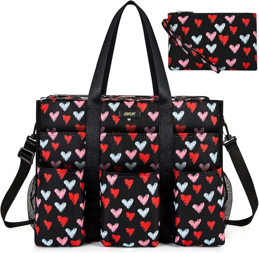 IBFUN Utility Tote Bag with 14/24 Pockets Zip Top Teacher Tote Bag for Teacher/Work Women