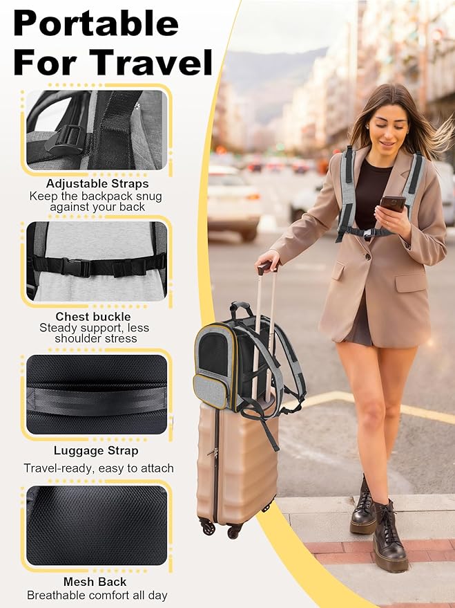 Expandable Cat Carriers for Cats and Small Dogs,Travel Bag with Breathable Mesh Windows, Anti-Escape Leash, Soft Cushion and Lightweight Design,Gray Orange