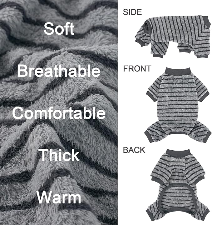 XPUDAC Stripe Dog Sweater Fleece Dog Pajamas Winter Pet Clothes for Small Medium Dogs Girl Boy Doggy Apparel for Cold Weather, S