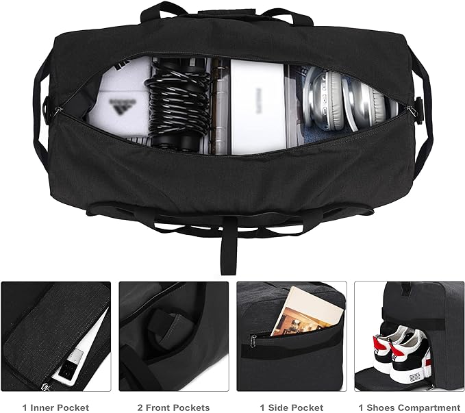 120L Duffle Bag for Travel, Large Foldable Waterproof Travel Duffel Bags Weekender Overnight Bag for Men and Women with Shoe Compartment (Black)