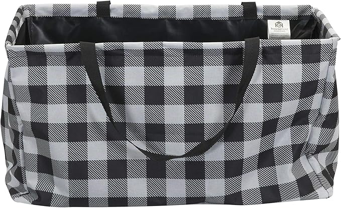 Household Essentials Black and White Plaid Krush Container All-Purpose Utility Tote