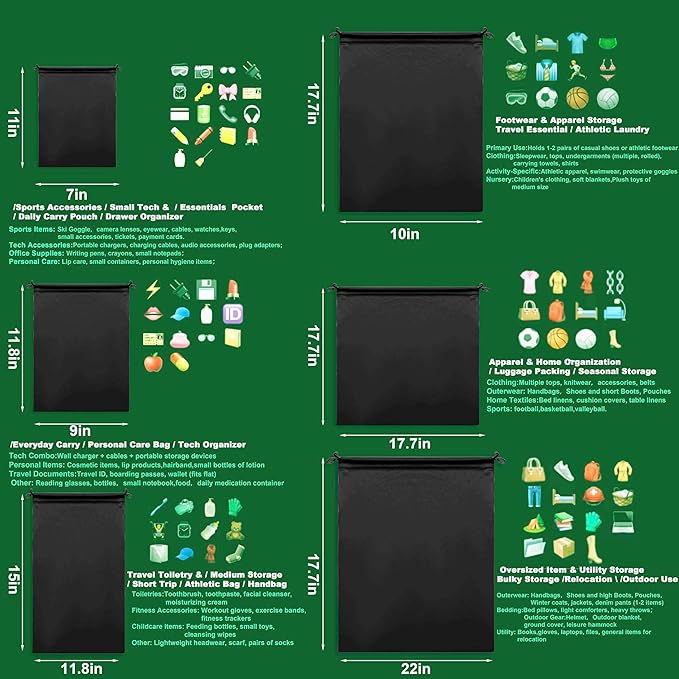 Microfiber Drawstring Bags, Multi-Size Soft Protective Pouches for Shoes, Ski Goggles, Sunglasses, Handbags & Camera Lenses