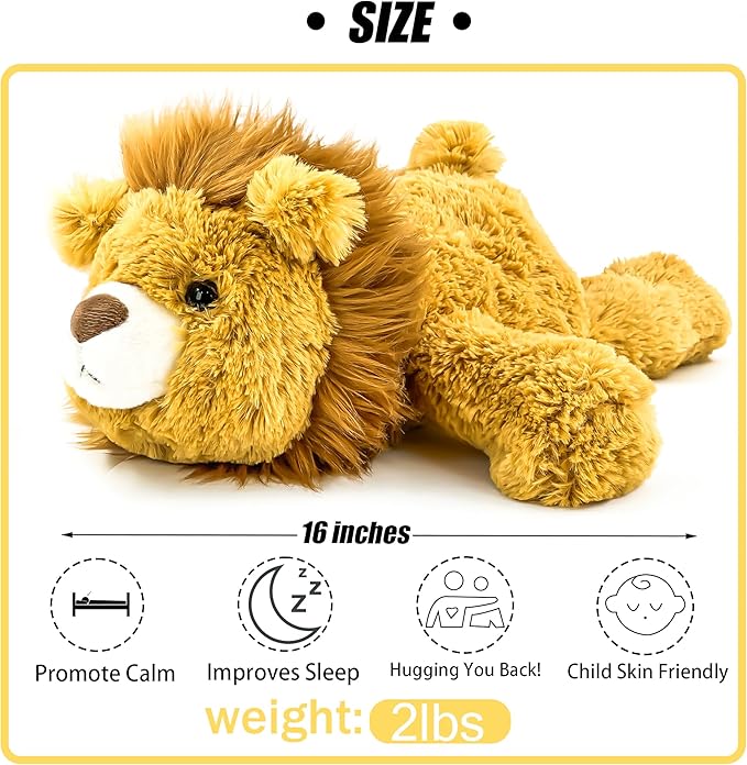 16" | 2 Pounds Yellow Lion Weighted Stuffed Animals,Sensory Comfort Plush Throw Pillow Toy,Kawaii Plushies Hugging Toy Gifts for Kids & Adults (Lion, 16 inch 2 Pounds)