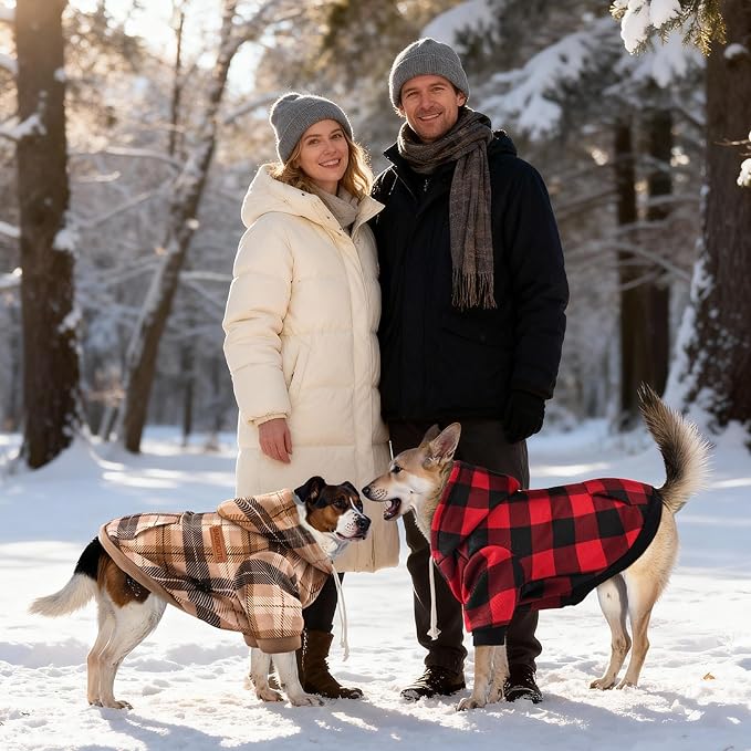 BAOBICUTE Dog Basic Hoodie Soft Dog Clothes Cold Weather Sweaters for Medium Large Dogs Cozy Fabric Warm Sweatshirt with Leash Hole (Khaki Plaid, L (Back: 20.47",Chest: 28.35", Neck: 21.26"))