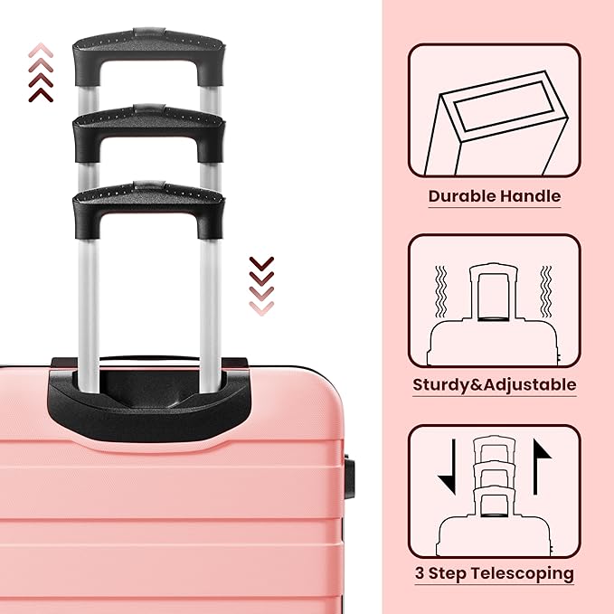 AnyZip Luggage Sets 10 Piece Hardshell Suitcase Set PC ABS Lightweight Travel Suitcases with 4 Double Spinner Wheels TSA Lock 20 24 28 Inch with 7 Storage Bags Pink
