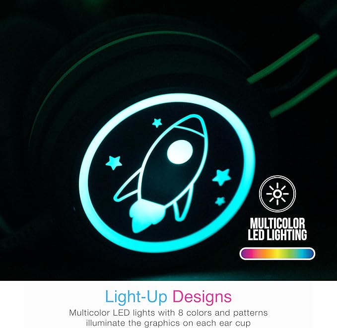 MEE audio KidJamz KJ55 Safe Listening USB-C Headphones for Children with Multicolor LED Lights, Volume Limiter, & Microphone; On-Ear Wired Kids Headset for iPhone 16, iPad, & USB Type C Devices (Blue)