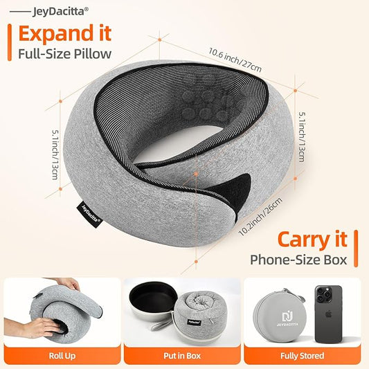 Premium Travel Pillow, Upgraded Memory Foam Neck Pillow, 360° Ergonomic Design Airplane Pillow Travel Pillows for Airplanes, Cars, Offices, Home Use, Ideal for Adults and Kids (Light Gray)