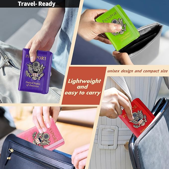 Passport Holder Cover Travel Wallet RFID Blocking Passport Wallets Family Organization Personalized Wallet Case for Men and Women Travel Must Haves (Purple)