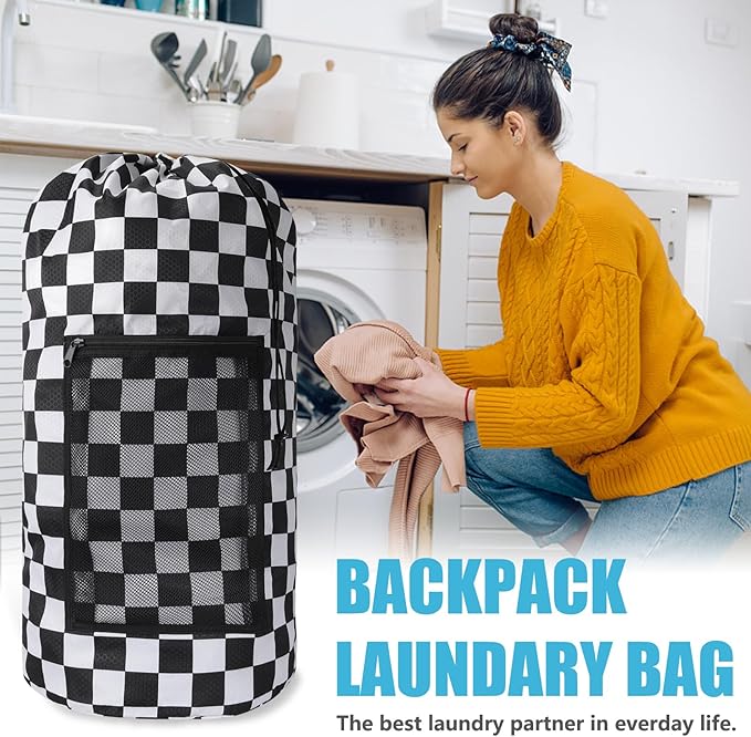 Positive Square Travel Laundry Bag Backpack, Portable with Adjustable Straps, Drawstring Closure & Mesh Pocket - Perfect for College, Apartment & Camping