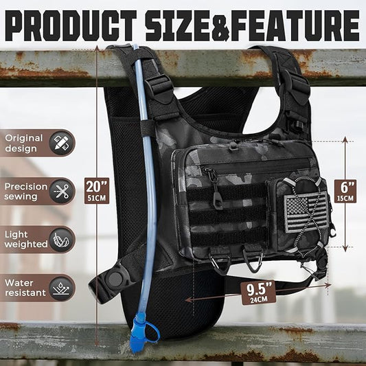 Hydration Vest with 2L Water Bladder for Men and Women,Lightweight Adjustable Hydration Backpack,Reflective Running Vest Chest Bag for Climbing Cycling Hiking