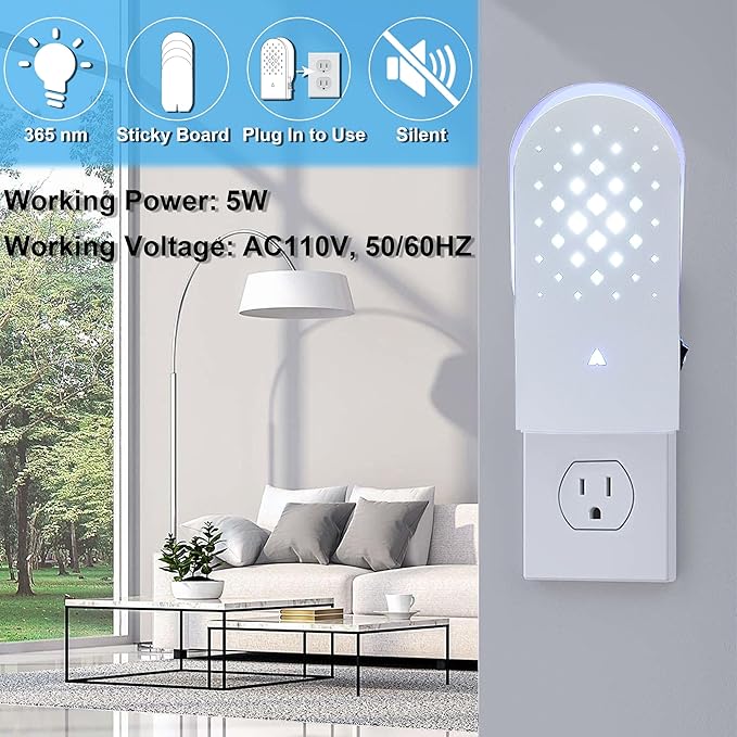 2 Packs Plug-in Mosquito Traps with 10 Glue Boards, Indoor Wall Insect Catchers with 365nm Blue-Violet Lights for Mosquitos, Moths, Fruit Flies, Gnats and Other Small Flying Bugs