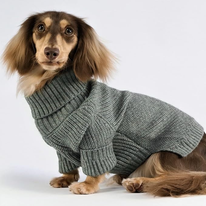 Fitwarm Dog Turtleneck Sweater, Thermal Knitted Pet Coat, Dog Winter Clothes for Small Dogs, Cat Apparel, Heather Grey, Large