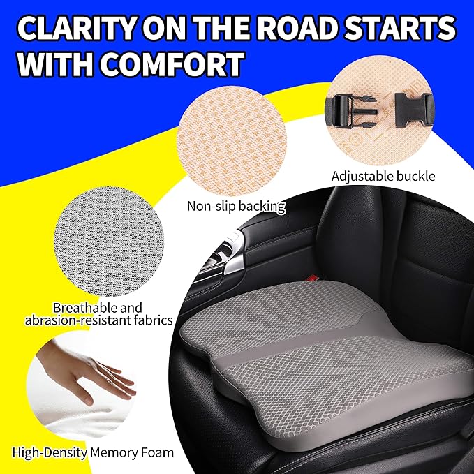 LARROUS Car Seat Cushion - Comfort Memory Foam Seat Cushion for Car Seat Driver, Tailbone (Coccyx) Pain Relief, Car Seat Cushions for Driving (Gray)