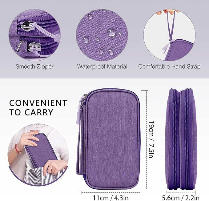 Skycase Electronic Organizer Travel Case - Waterproof Travel Cord Pouches for Organization, Cable Organizer, All-in-One Double Layers Storage Bag for Accessories, Charger, Cable, Purple