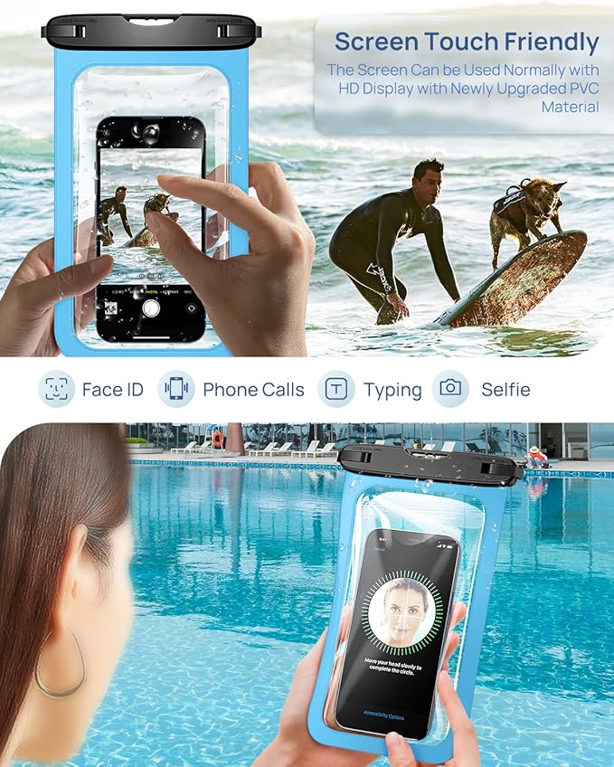 Lanhiem 10.5" Large Waterproof Phone Pouch, 2 Pack Universal IPX8 Waterproof Dry Bag with Lanyard for iPhone 16 15 14 Pro Max, Samsung Galaxy S24 S23 S22 Ultra, S23 FE, Pixel 9 8 Pro, Black+Mint