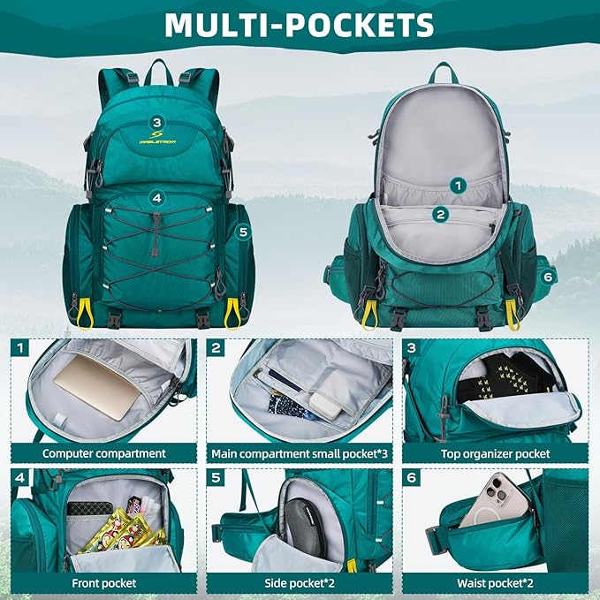 Maelstrom Hiking Backpack,40L Waterproof Camping Backpack,Men Women Packable Hiking Daypack with Rain Cover,Lightweight Travel Backpack-Green