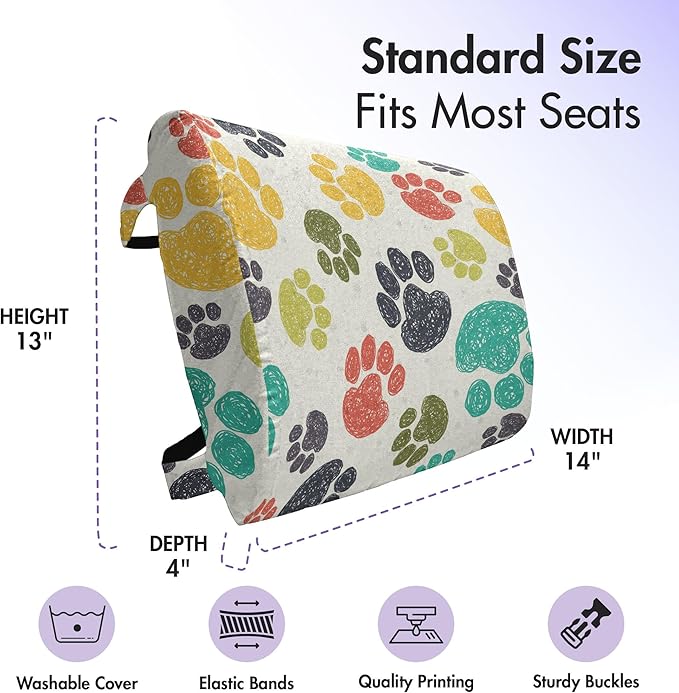 Ambesonne Dog Lover Lumbar Pillow, Hand Drawn Paw Print Doodles Circular Pattern Drawing Style Animal, Soft Back Cushion for Office Chairs with Adjustable Straps, 14" x 13", Charcoal Beige
