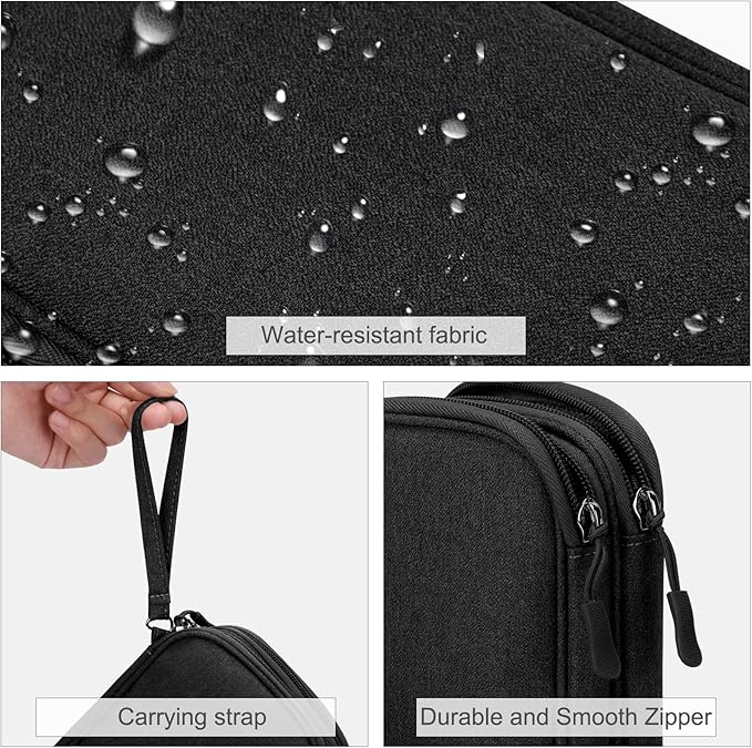 FYY Electronic Organizer, Travel Cable Organizer Bag Pouch Electronic Accessories Carry Case Portable Waterproof Double Layers Storage Bag for Cable, Cord, Charger, Phone, Earphone, Large Size, Black