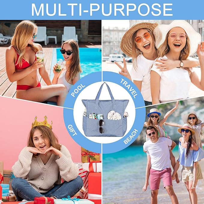 Bluboon Waterproof Beach Tote Pool Bags for Women Ladies Extra Large Carry On Bag With Wet Compartment for Weekender Travel