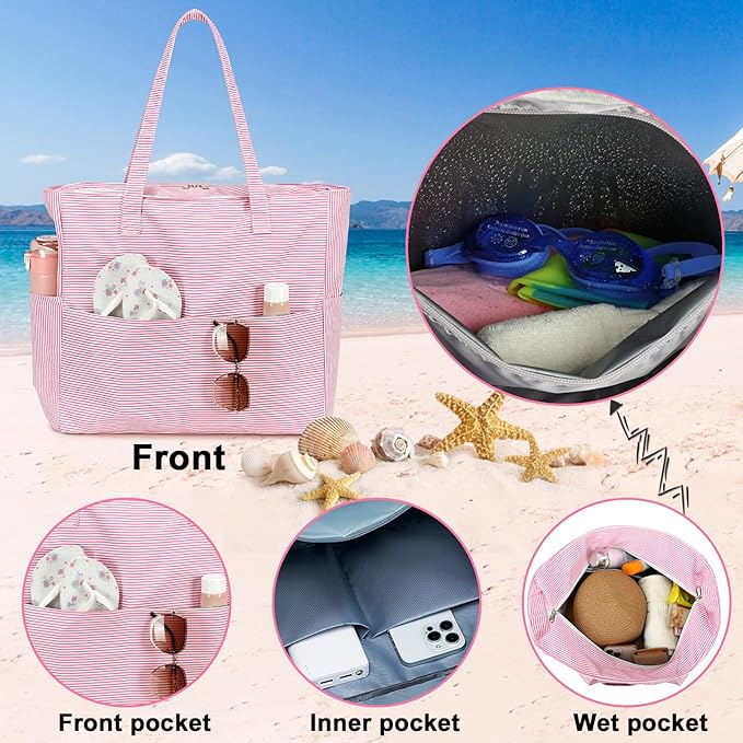 Bluboon Waterproof Beach Tote Pool Bags for Women Ladies Extra Large Carry On Bag With Wet Compartment for Weekender Travel