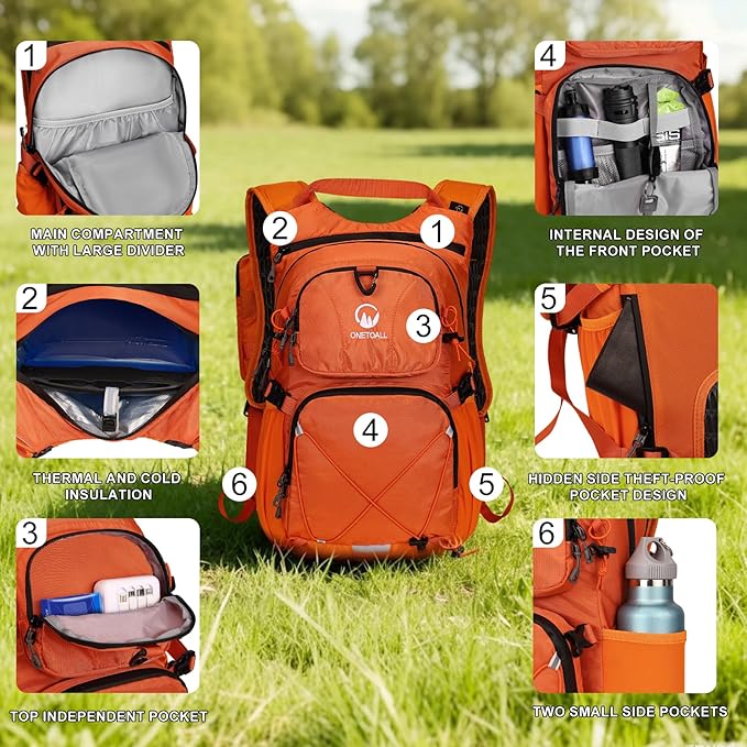 ONETOALL Hydration Backpack 22L, Hiking Backpack with 2L Leakproof Bladder, Sewn-in Rain Cover, Insulated Compartment for Men & Women Running, Cycling, Camping