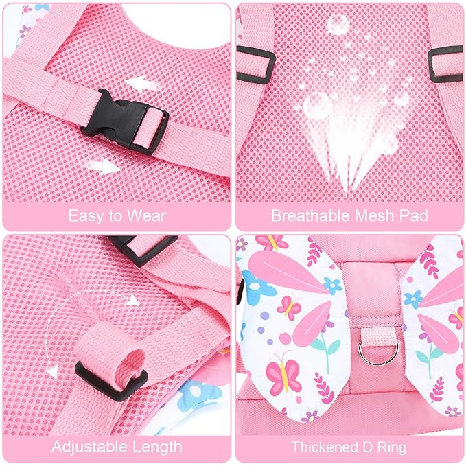 Accmor Toddler Harness Leash, 3 in 1 Cute Butterfly Kids Leash + Anti Lost Wrist Link for Outdoor Travel, Adorable Child Walking Harness Wristband Assistant Strap Belt Protector for Baby Girls (Pink)
