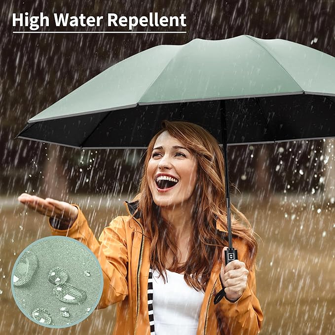 Seniny Travel Umbrella with Carabiner Handle, Windproof Large Umbrellas for Rain with Dual-Rib Structure, Portable Compact Umbrella with Reflective Strip, Car Backpack UV Umbrellas for Sun Protection