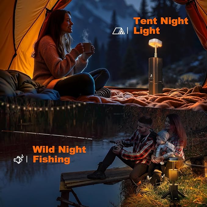 DUSKTEC Telescopic Camping Light, 14000mAh Rechargeable Camping Lantern Built-in Magnetic Stand with Speaker, Portable IPX5 Waterproof Outdoor Lamp for Emergency, Power Outage, Hiking, Fishing