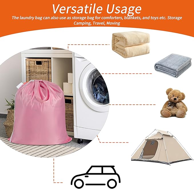 Polecasa Small Heavy Duty Laundry Bag with 130gsm Tear Resistant Fabric and Handles, Easy to Carry Durable Dirty Clothes Drawstring Bag, Perfect for College Dorm, Travel 21”x24”, Pink