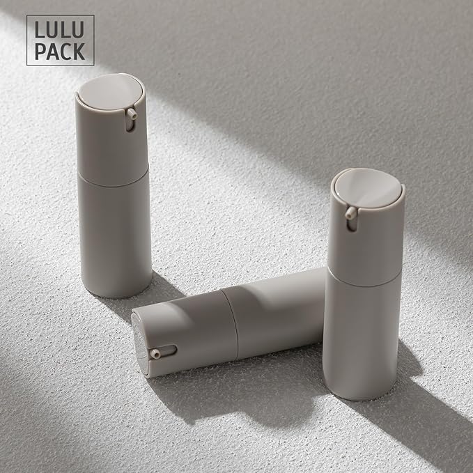 Airless Pump Bottles Travel: Lotion Dispenser for Small Size - Empty Shampoo Containers - Mini Vacuum Jar for Cream - 1 oz Plastic Gray