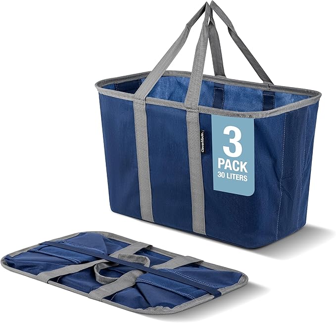 CleverMade EcoBasket Reusable Grocery Tote - Collapsible Storage Shopping Organizer - Heavy Duty Utility Bag Home